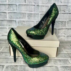 Rachel Roy Keedan Green Glitter Platform Stiletto- New 7.5